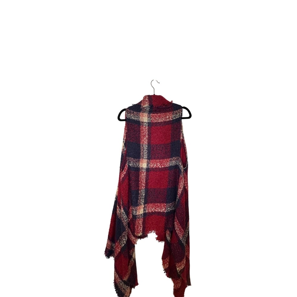 Francesca's Burgundy Plaid‎ Boucle Vest One Size Sleeveless Cardigan
